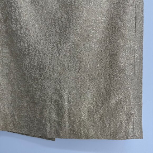 J. Crew Pencil Skirt 2 Metallic Silk Textured Gold Preppy Classic Party Holiday - Picture 4 of 5